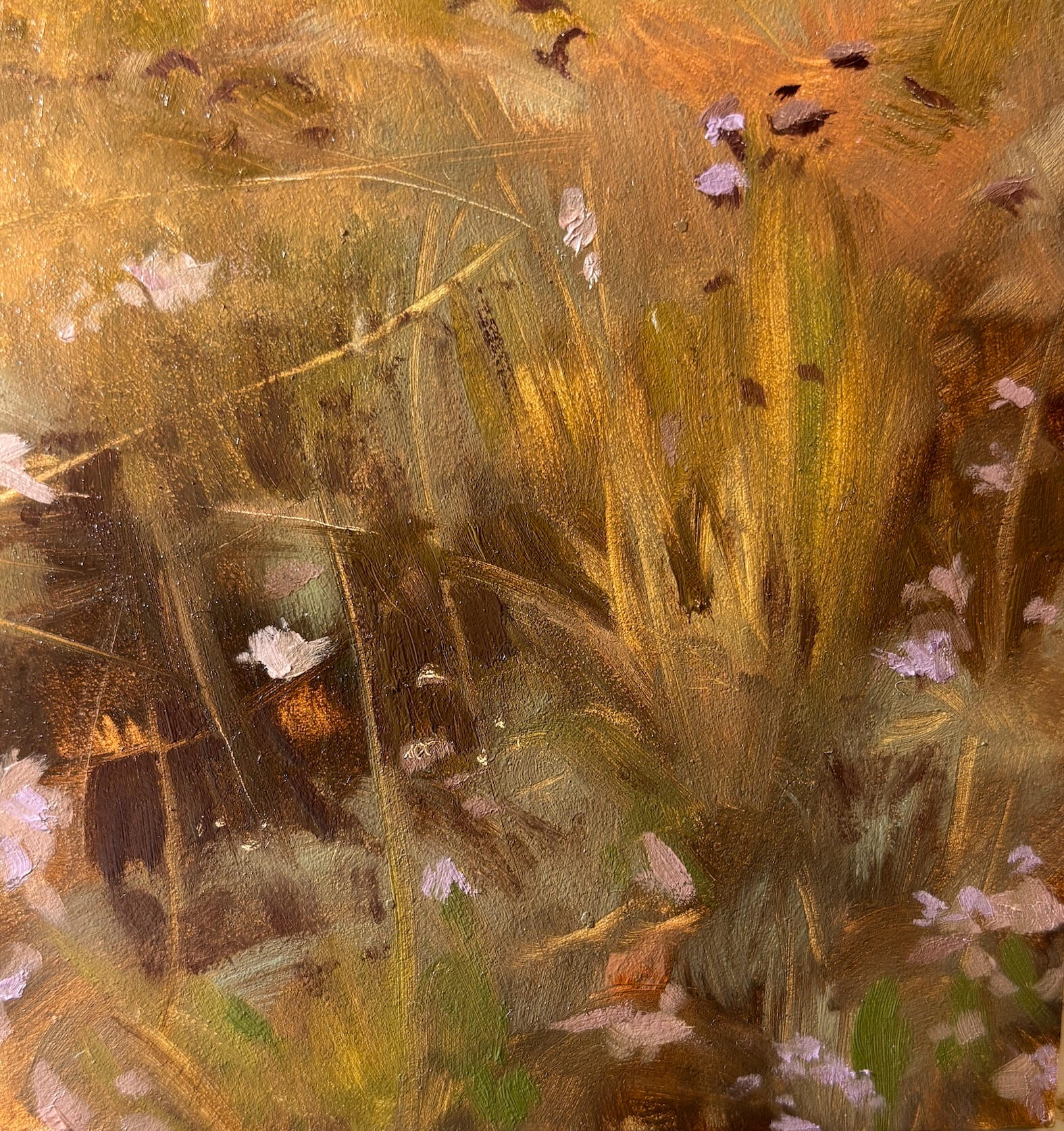 Through the Oaks_Oil Painting_Libby Browne An oil painting of oak trees and a meadow clearing in North Florida by Libby Browne